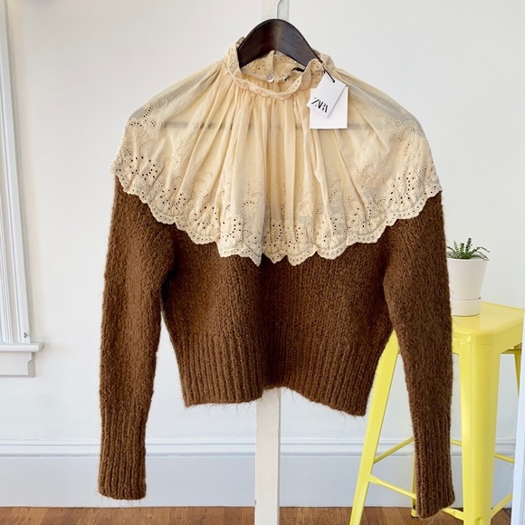 Zara Sweaters - Zara Wool-Blend Broderie Anglaise Sweater